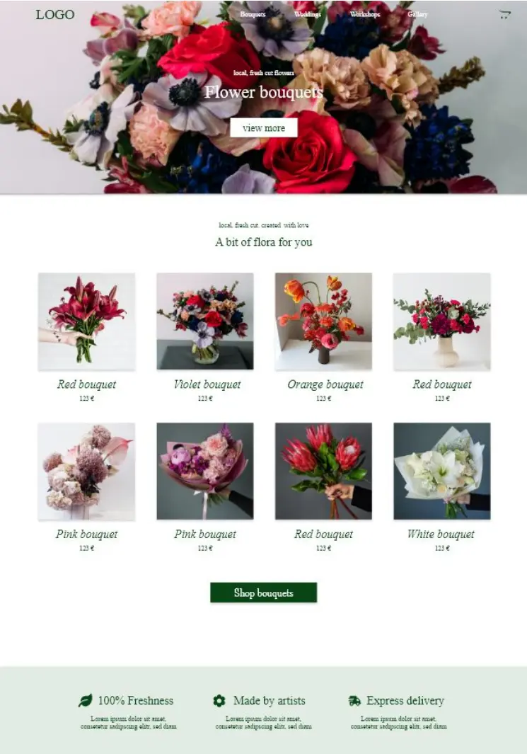 Flower-ordering website for a trendy florist